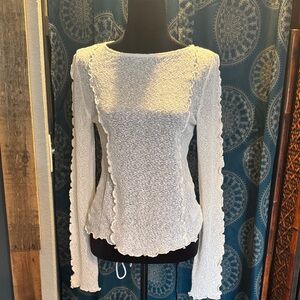 Divided White Textured Long-Sleeve Knit Top with Scalloped Trim